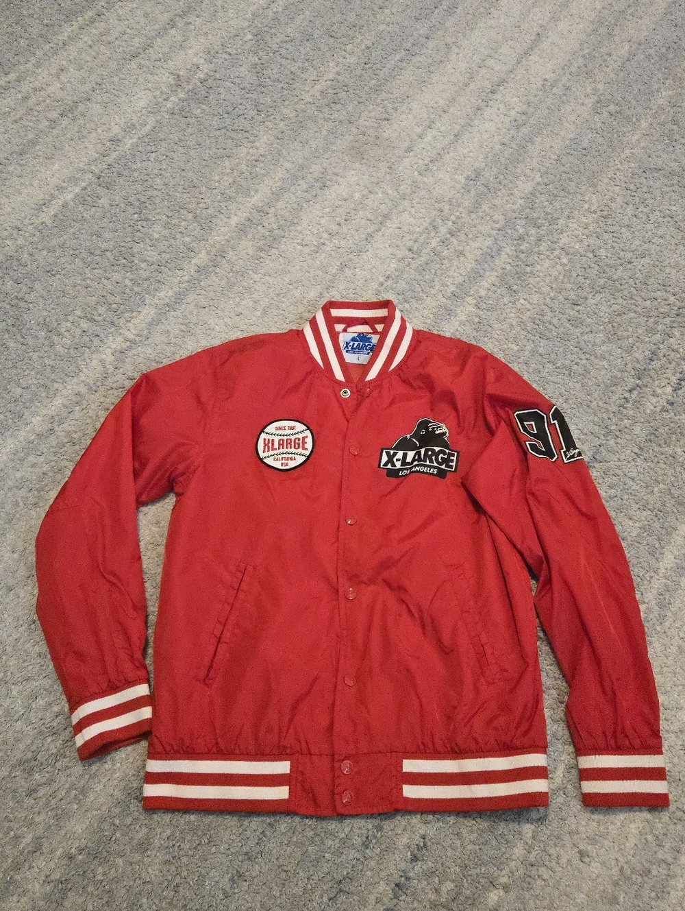 XLARGE Los Angeles Varsity Jacket Red Satin Gorilla OG Streetwear Men's Large